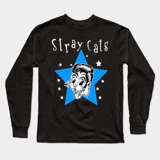 Blue star happy cat face rock band Long Sleeve T-Shirt